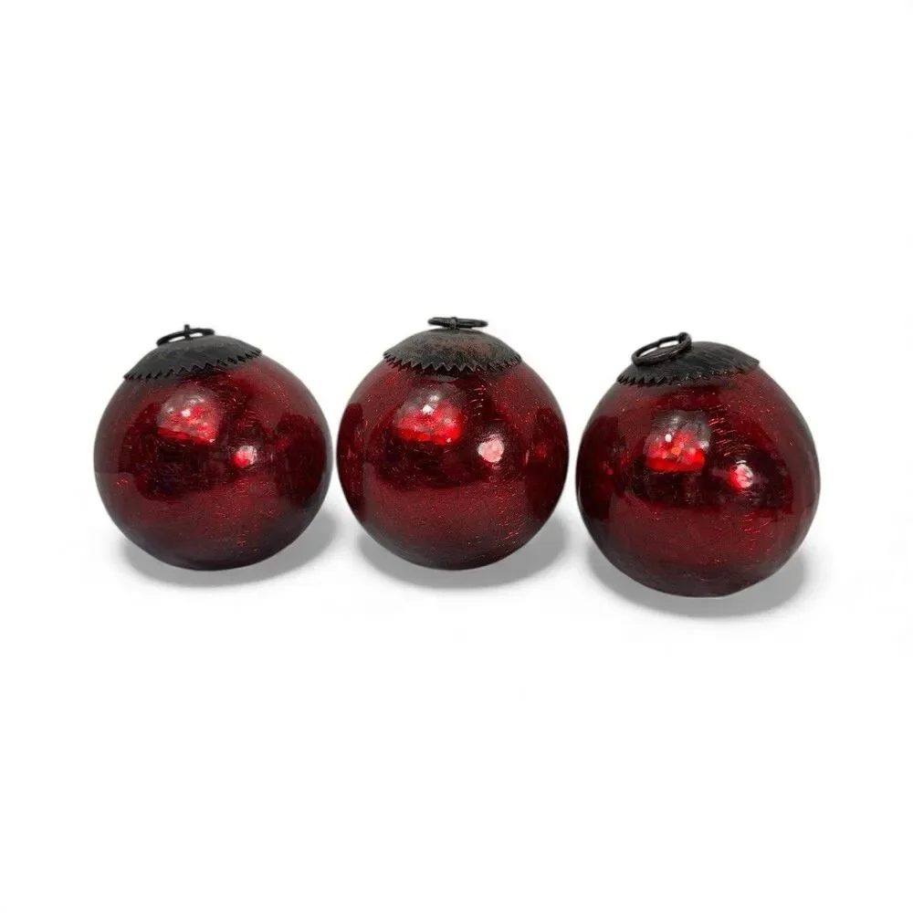 10 German Craquelle Crackle Glass Kugel Christmas Ornament Red Blue Clear 4”